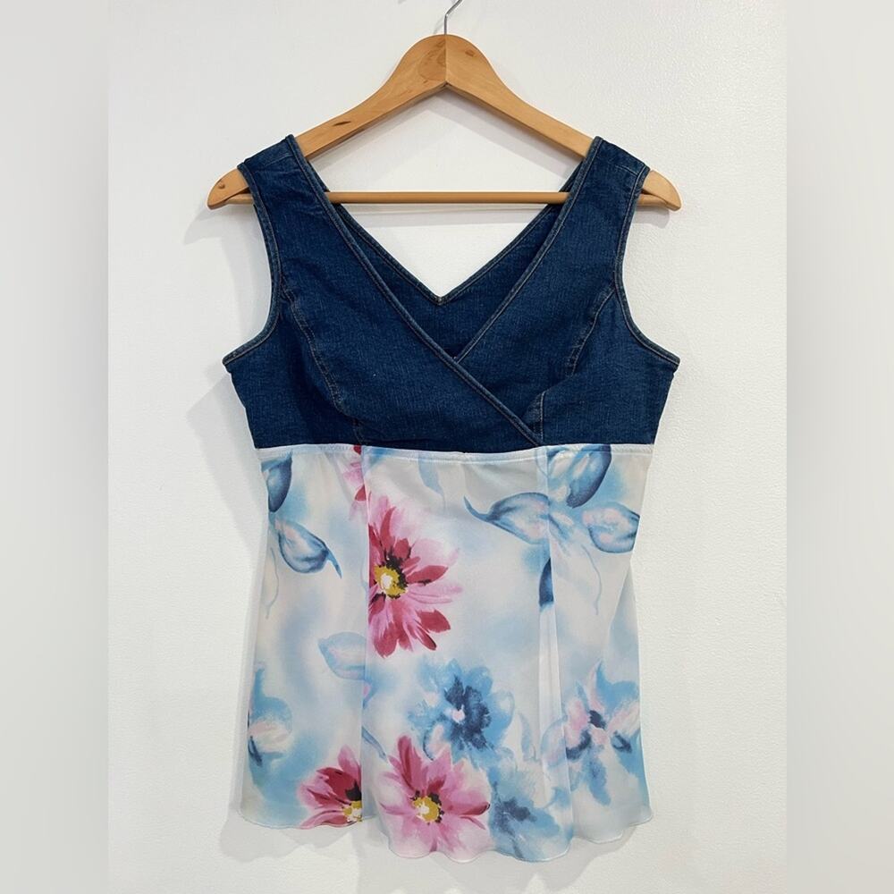 Vintage Forenza Denim Floral Y2K Top 8 Artsy Statement Festival - Picture 10 of 10